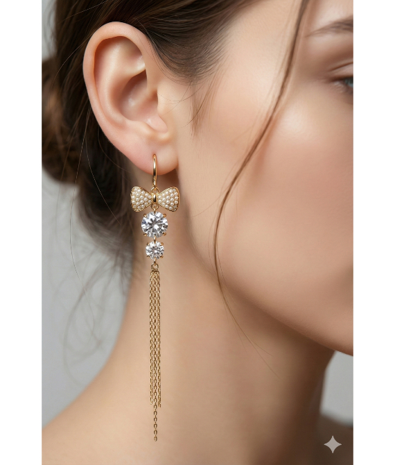 Lumina Pearl Bow & Cascading Tassel Drop Earrings